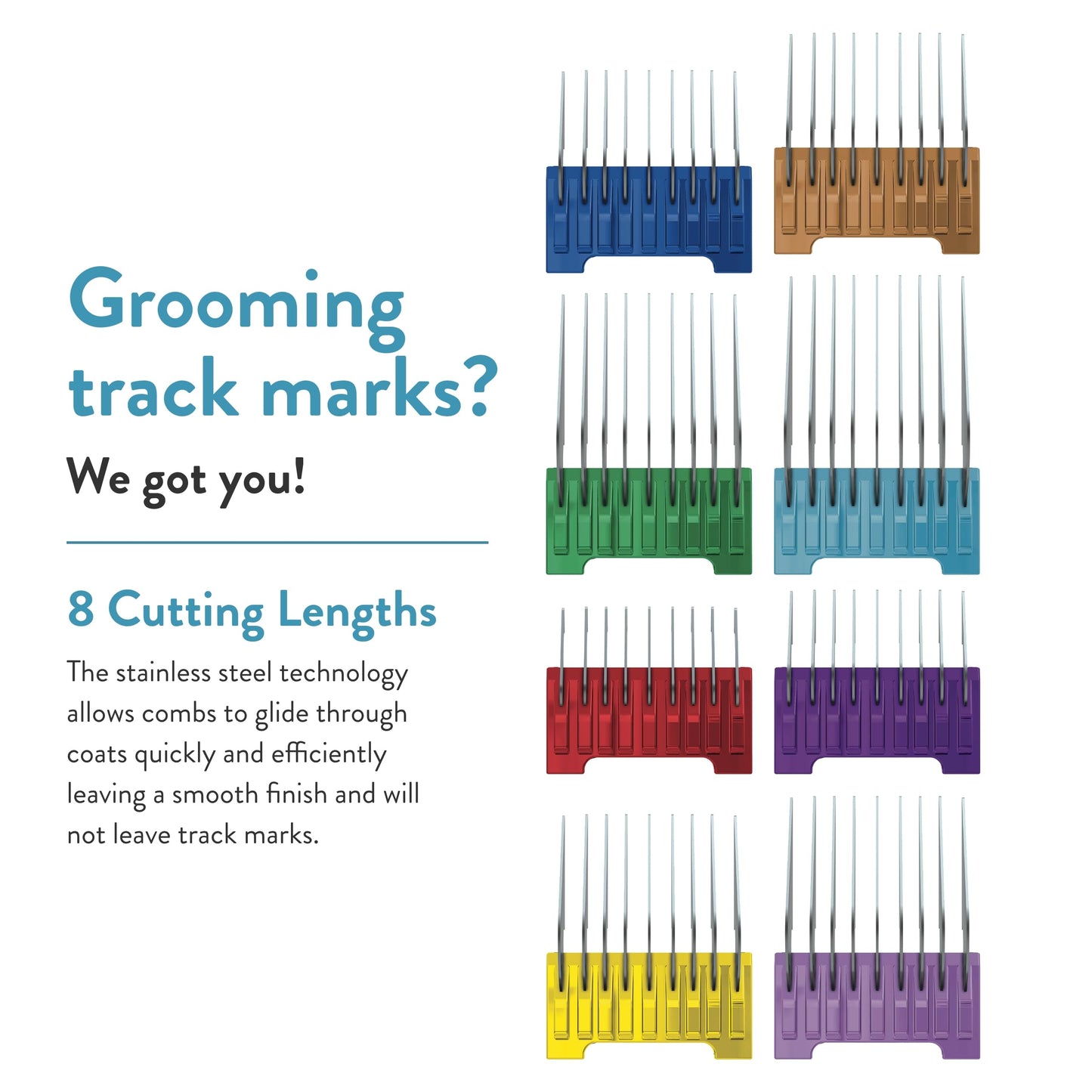 Wahl Stainless Steel Comb Set, Coloured Attachment Combs, For Wahl Arco, Belisima, Bravura and Chromstyle, Clipper and Trimmer Accessories, Storage Caddy