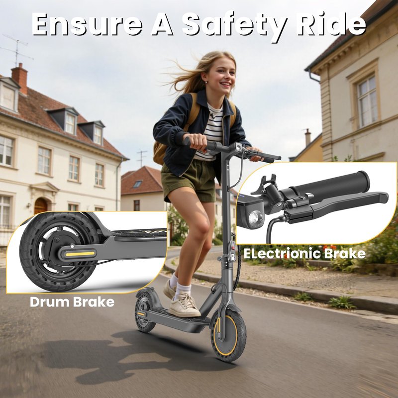 Electric Scooter, 350W Powerful Motor,8.5" Solid Tyre,19 Mph Top Speed,12 Miles Long Range, Lightweight Foldable E-Scooter with EABS & Drum Brake
