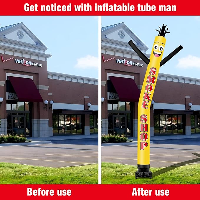 20FT Tall Inflatable Tube Man Smoke Shop Wacky Wavy Dancing Guy with 1.5 HP Weather-Resistant Blower (18''Diameter) for Outdoor Decoration Advertising Business Promotion