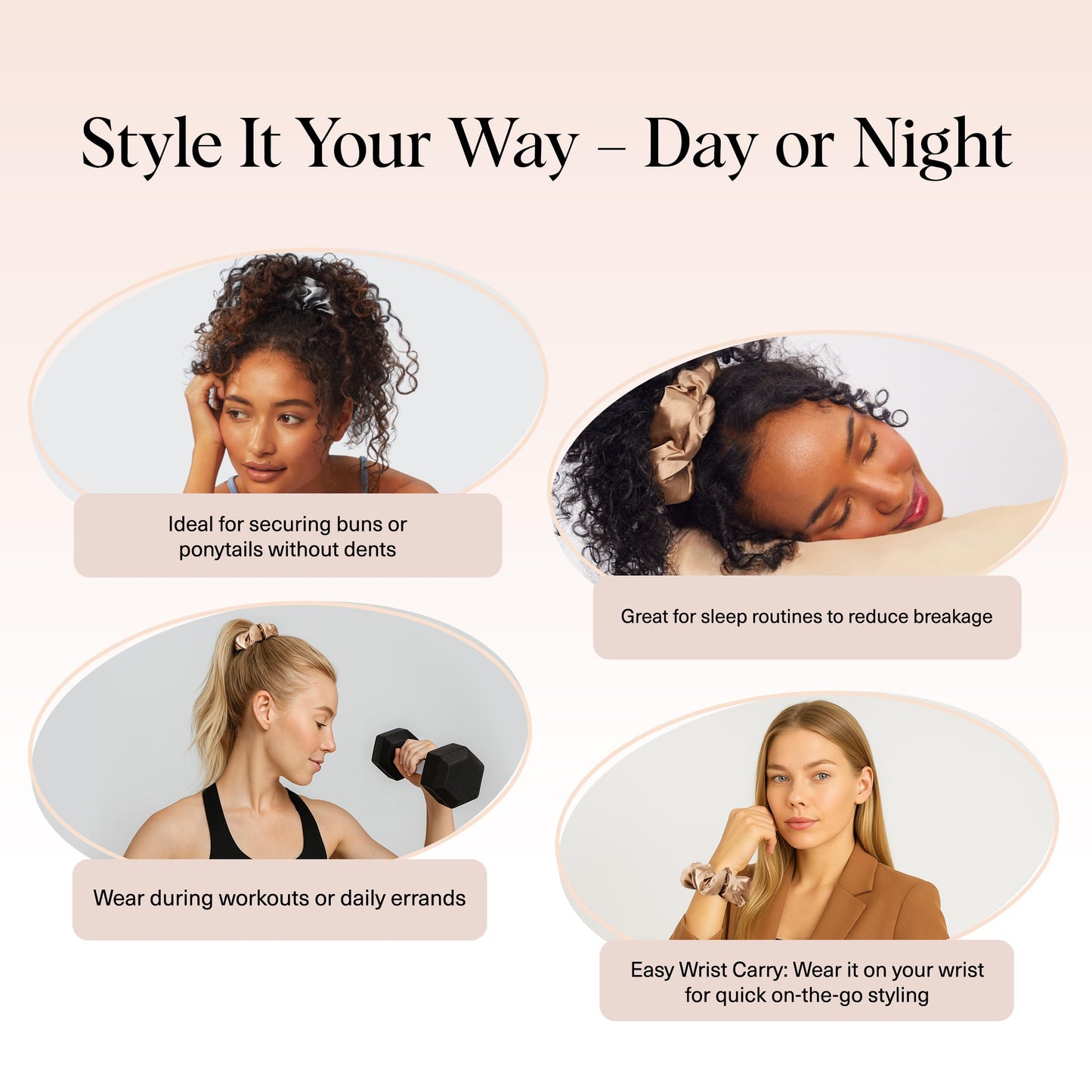 Kitsch Satin Hair Scrunchies for Women - Softer Than Silk Scrunchies for Hair | Satin Scrunchies for Girls & Stylish Satin Hair Ties for Women | Cute Satin Hair Scrunchie, 2 pc (Charcoal/Gold)