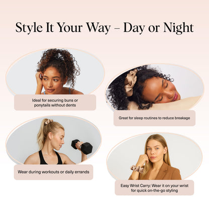 Kitsch Satin Hair Scrunchies for Women - Softer Than Silk Scrunchies for Hair | Satin Scrunchies for Girls & Stylish Satin Hair Ties for Women | Cute Satin Hair Scrunchie, 2 pc (Charcoal/Gold)