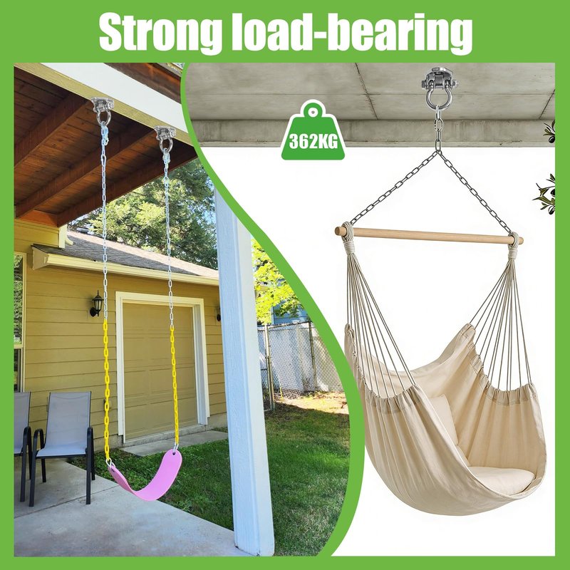 GW Gwongvvei 2 Heavy Duty Swing Hangers Stainless Steel 304 Anti-Rust, Innovative Double Security Protection, 2000 lb Capacity 180° Swing, Playground Porch Yoga Seat Trapeze Wooden Sets Indoor Outdoor