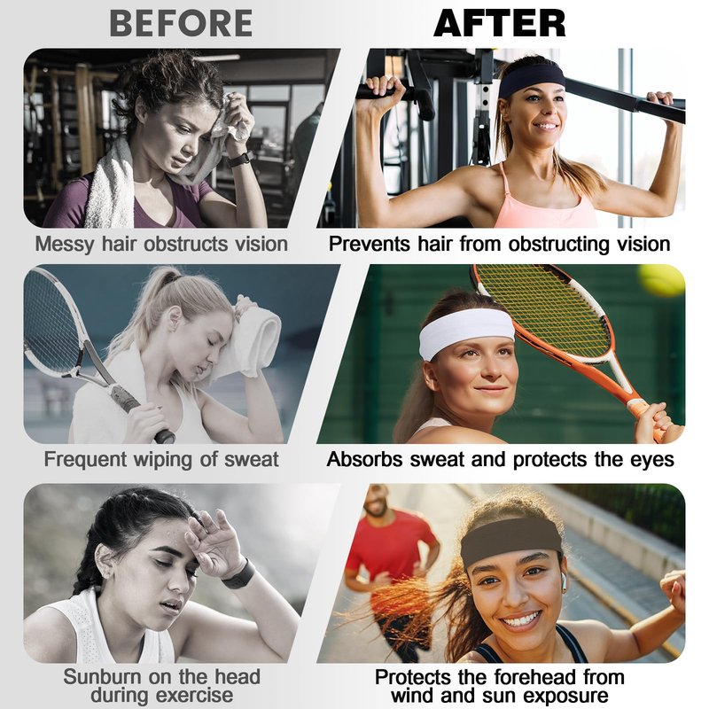 10 PCS Headbands for Women - Fashion Non Slip Headbands for Women and Men Perfect for Sports and Outdoor Activities in Summer, Including Running, Yoga, Cycling, Gym Workouts