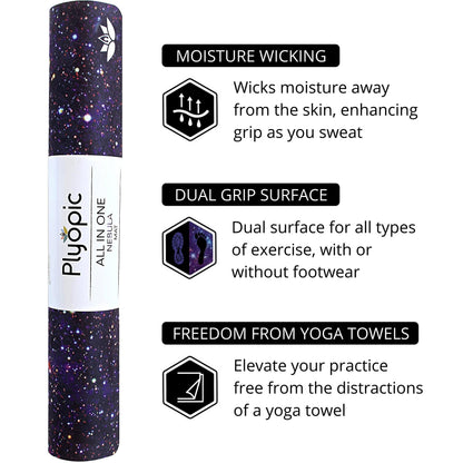 Plyopic. All In One Yoga Mat | Luxury Sweat-Grip Mat/Towel Combo | Ideal for Yoga, Hot Yoga, Bikram, Pilates, Workout & Exercise | Eco-Friendly Natural Rubber