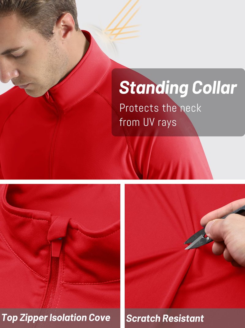 TACVASEN Shirts for Men Running 1/4 Zip Shirts Uv Protection Workout Hiking Mens Long Sleeve T Shirts Rash Guard Dry Fit Tomato Red Dry Fit XXL