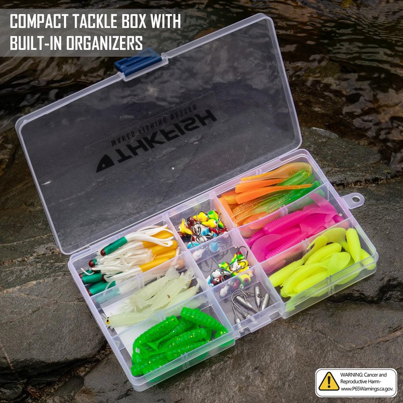 THKFISH Crappie Lures Jigs Heads Kit, 110pcs Soft Plastic Baits Fishing Lures and Tube Jigs Heads for Trout Panfish & Bass Fishing