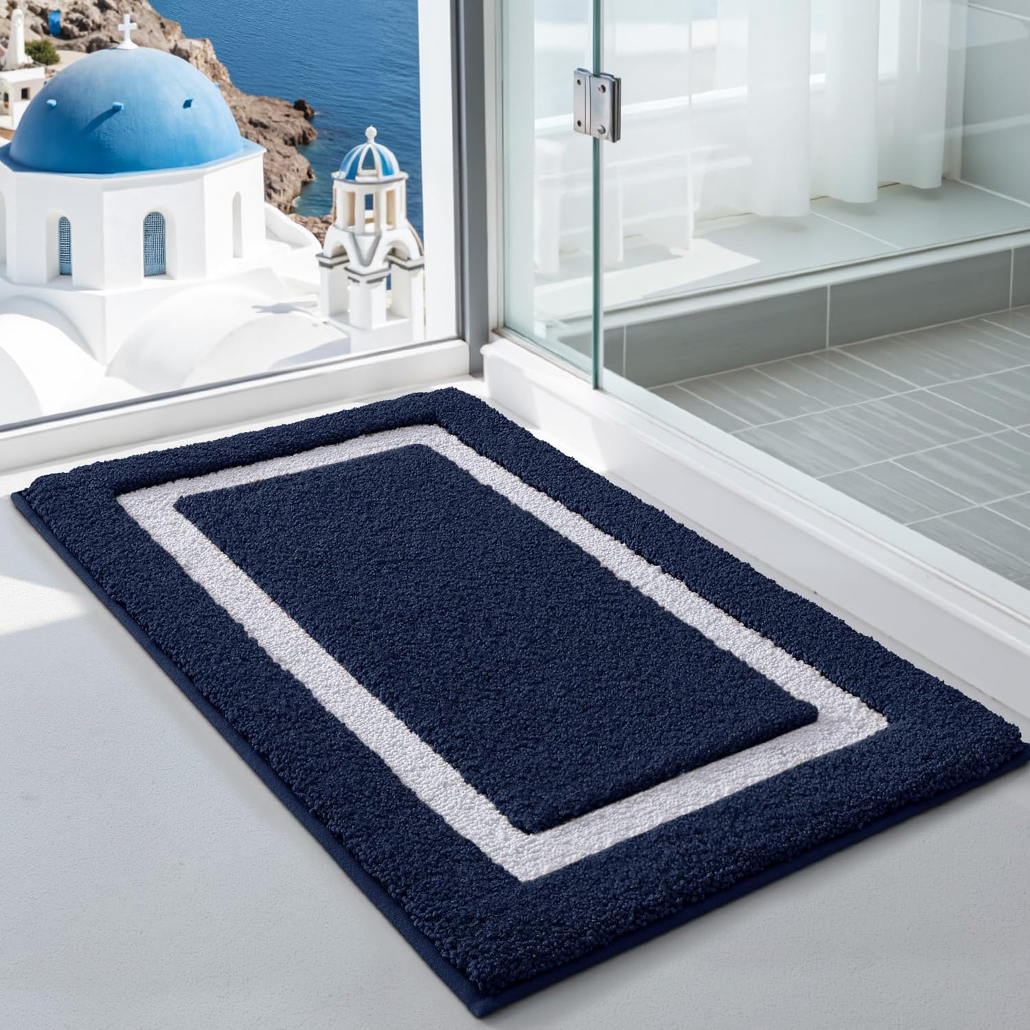 LUMI Extra Soft Bathroom Rugs, Non Slip Washable Bath Mat, Absorbent Microfiber Bath Rug, Quick Dry Plush Bath Mats for Bathroom for Shower, Bathtub, Floor, Blue, 16x24