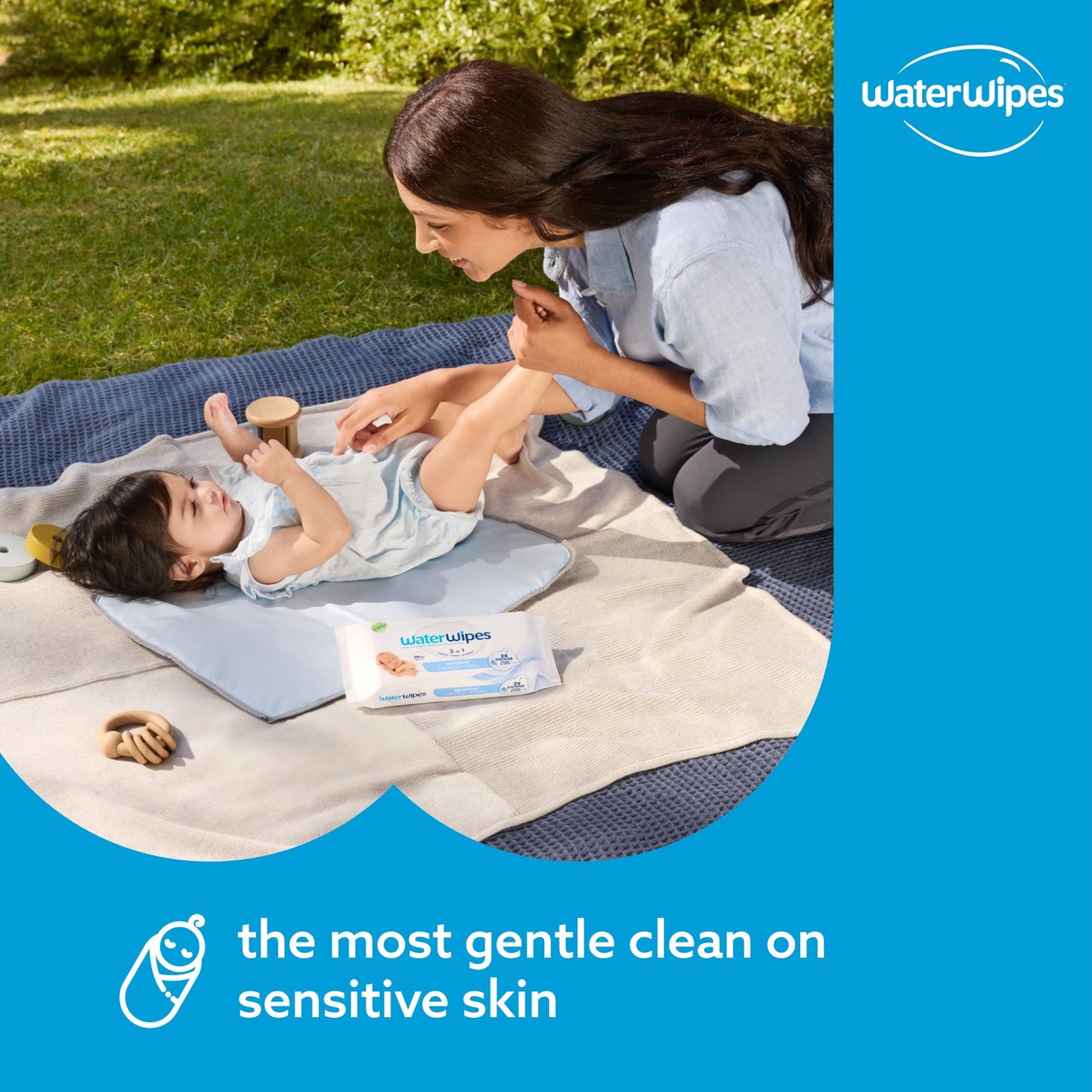 WaterWipes Sensitive+ Newborn & Baby Wipes, 720 Count (12 Packs), 3-In-1 Cleans, Cares, Protects, 99.9% Water, Unscented