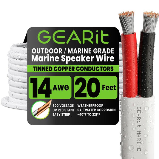 GEARit 14 Gauge Marine Electrical Primary Wire, Marine Speaker Wire 14 AWG 20 ft Marine Grade Tinned Copper Oxygen Free for Boat, Automotive, RV, Camper, Trailer(2 Conductors)