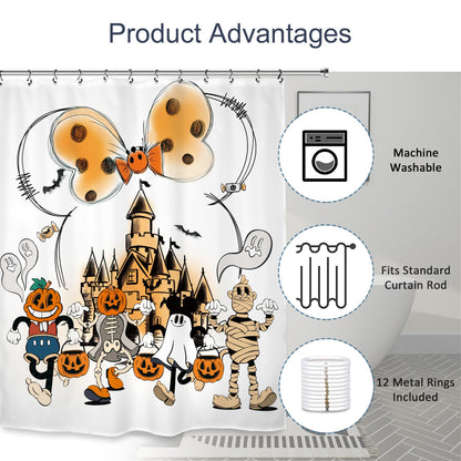 Kalmico Halloween Ghost Pumpkin Mummy Shower Curtain 60Wx72L Inch Trick or Treat Scary Spooky Pumpkin Horror Mouse Head Bathroom Set Accessories Decor with 12 Pack Hooks