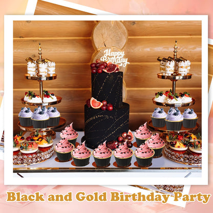 Gandeer 300 Pack Black Gold Cupcake Liners Bulk Disposable Foil Muffin Cups 3.5 oz Wrappers for Baking Aluminum Paper Mini Metallic Disposable Holiday Party Wedding Festival Supply