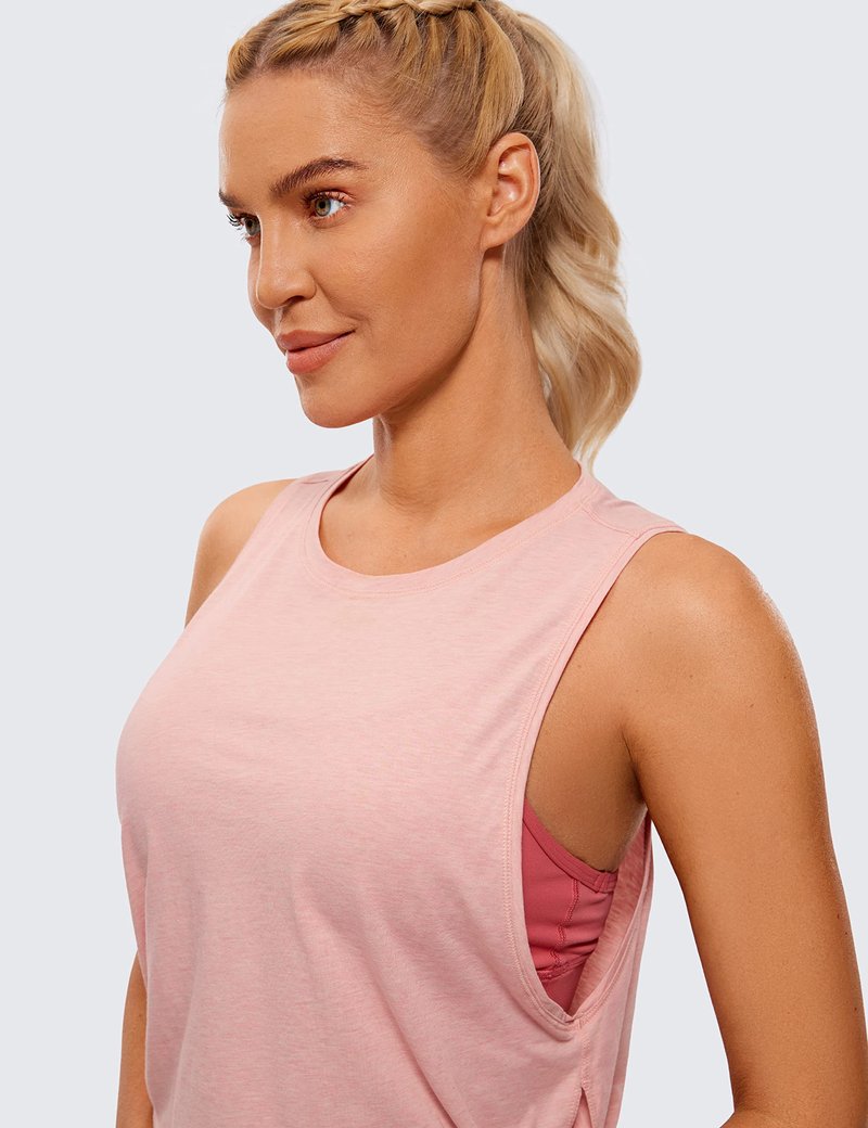 CRZ YOGA Pima Cotton Large Armhole Tank Tops for Women - Workout Sport Athletic Yoga Running Gym Loose Crop Sleeveless Shirts Cinnamon Ash Large
