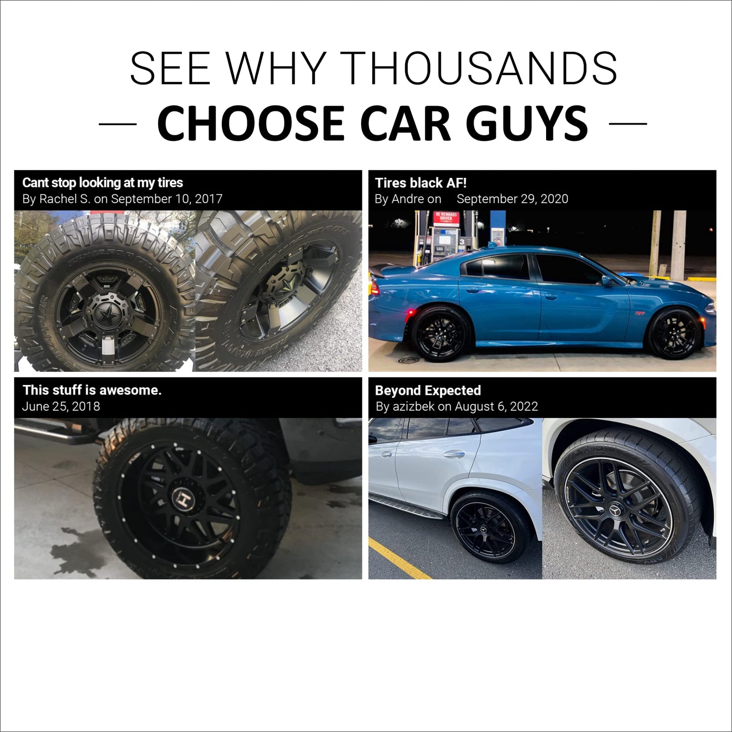 CAR GUYS Tire Shine Spray | High Gloss & Satin Finish | Non-Greasy, UV Protection, Long-Lasting, Quick Drying | Dressing for Black Tires, Wheels, & Rubber | 18oz Kit with Applicator Pad