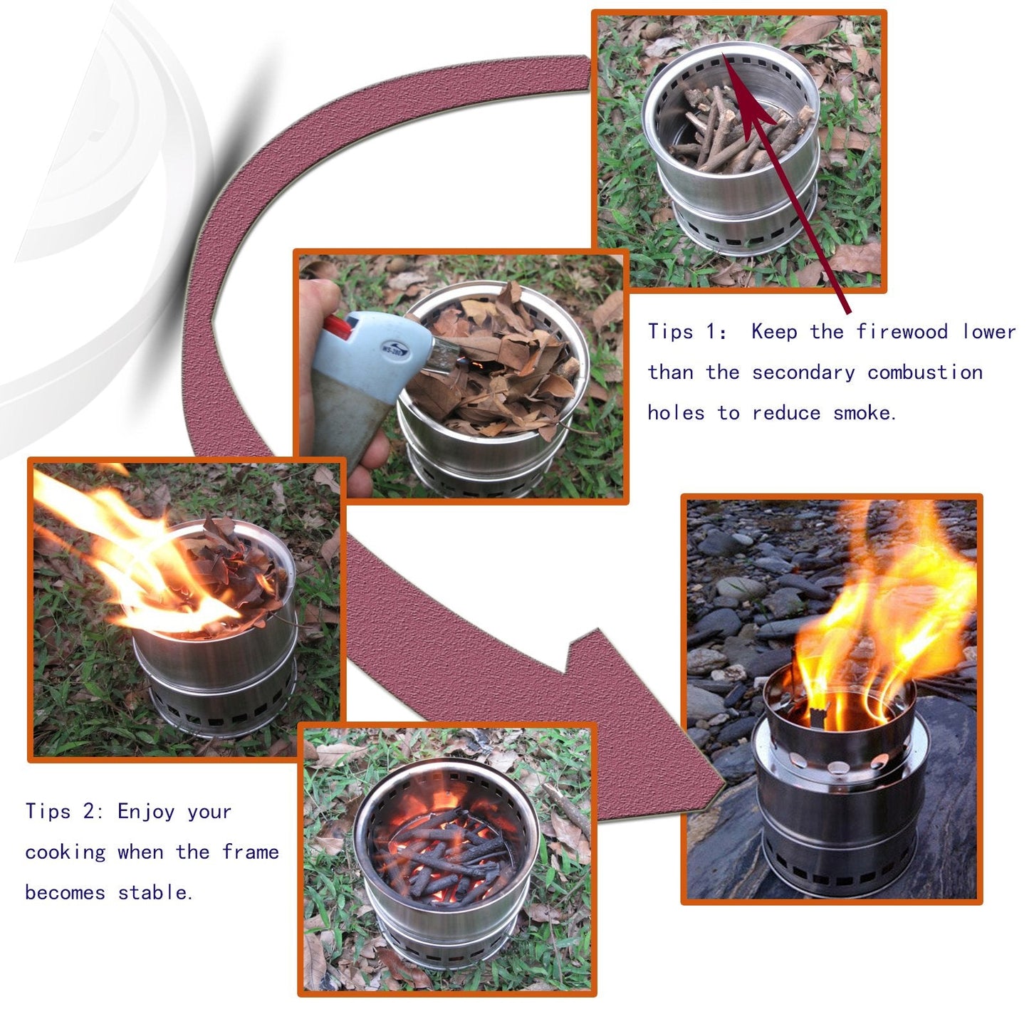 SOLEADER Portable Wood Burning Camp Stoves - Stainless Steel Compact Gasifier Stove - Twig Stove For Camping, Hiking, Picnic, BBQ, Backpacking The 3rd Generation