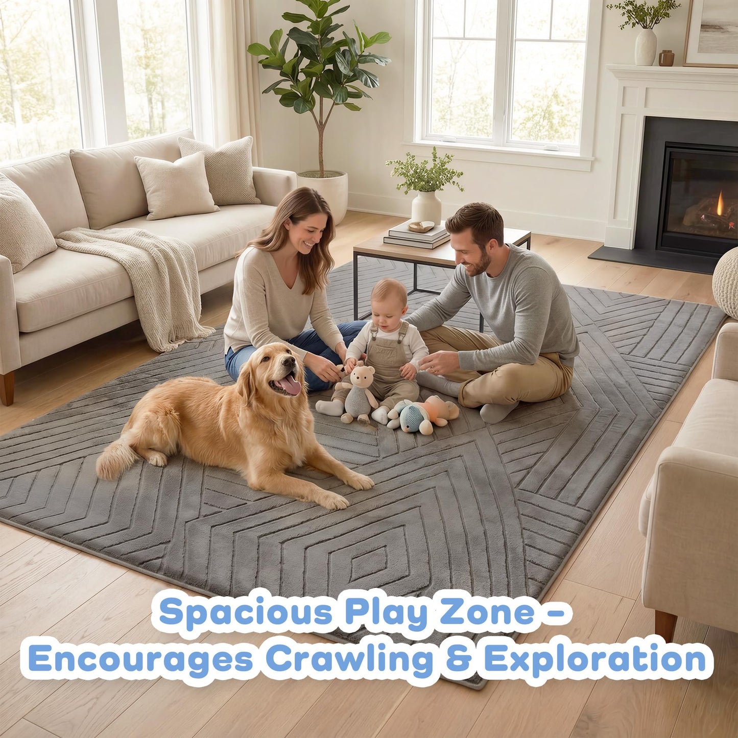 Baby Play Mat for Floor 1.3" Thick Soft Floor Play Mats for Toddler Infant Kids Crawling, 59"x 79" Nursery Mat Bedroom Living Room Waterproof Easy Care Non-Slip (Light Grey)