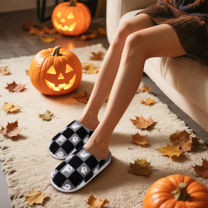 Halloween Slippers for Women Men, Halloween Pumpkin Slippers, Soft Plush Spooky Slipper, Cute Cartoon Cozy House Slipper, Fuzzy Winter Holiday Shoes, Halloweens Christmas Gifts