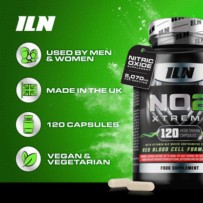 NO2 Xtreme – High Strength 5,070mg Nitric Oxide Supplements for Men & Women – Nitric Oxide Booster Pre Workout Tablets with L Arginine (120 Vegetarian Capsules)