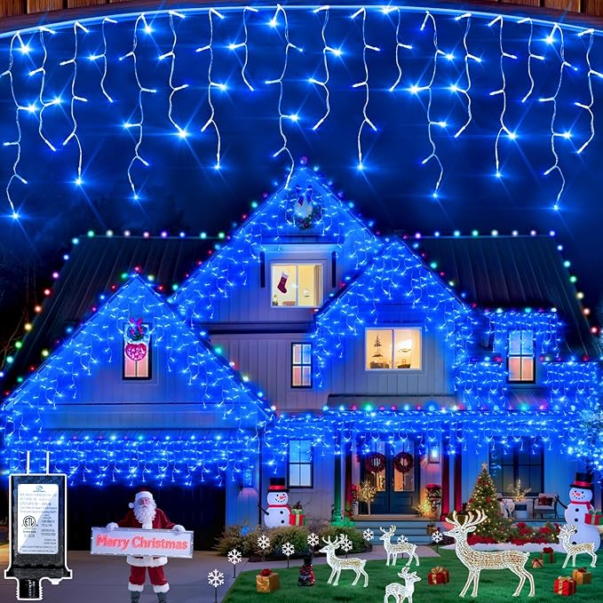 1332 LED 132ft Christmas String Lights Outdoor, 12 Modes Dimmable Curtain Lights with 296 Drops, Waterproof Fairy Lights with Timer for Bedroom Window Holiday Wedding Home Xmas Decorations, Blue