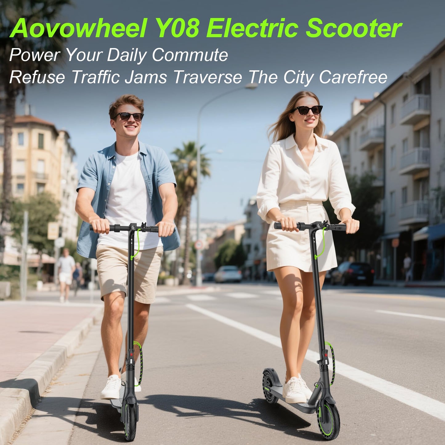Aovowheel Electric Scooter for Adults, Folding E Scooter with 350W Motor 19 Mph Top Speed, Max 23 Miles Long Range, 8.5''Tires Commuting Scooters with Dual Brakes System, APP