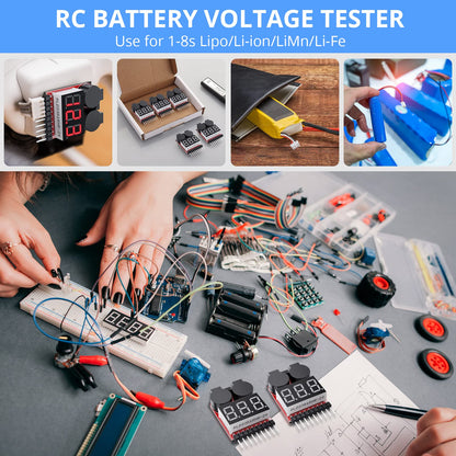 CAMWAY 5PCS 2in1 1-8s Lipo Battery Voltage Tester,RC Low Voltage Buzzer Alarm,Battery Monitor Checker Tester for 1-8s Lipo/Li-ion/LiMn/Li-Fe