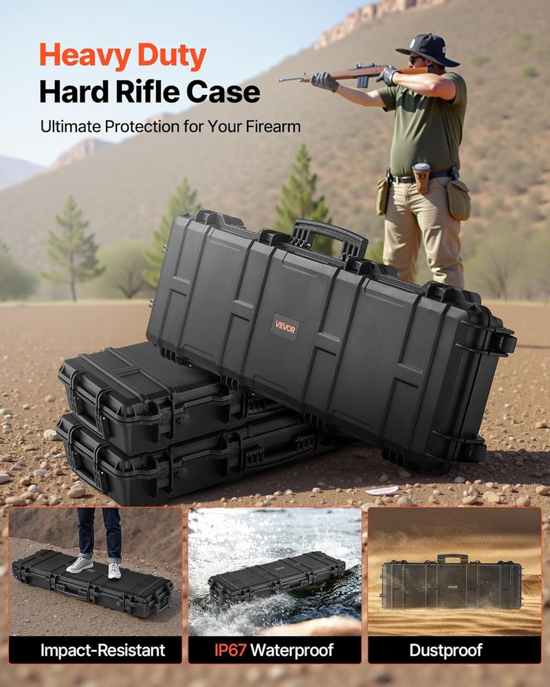 Rifle Hard Case with 4 Layers of Foam - Lockable, Waterproof & Crushproof | Ideal for Rifles & Shotguns