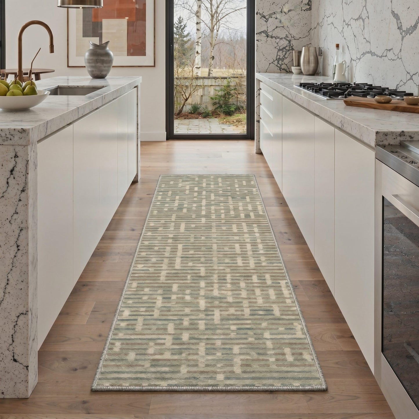 BEIMO 8X10 Area Rugs Minimalist Broken Stripes Rug, Low Pile Non Slip Machine Washable Indoor Rug for Living Room Bedroom Dining Room Home Office, Dusty Sage