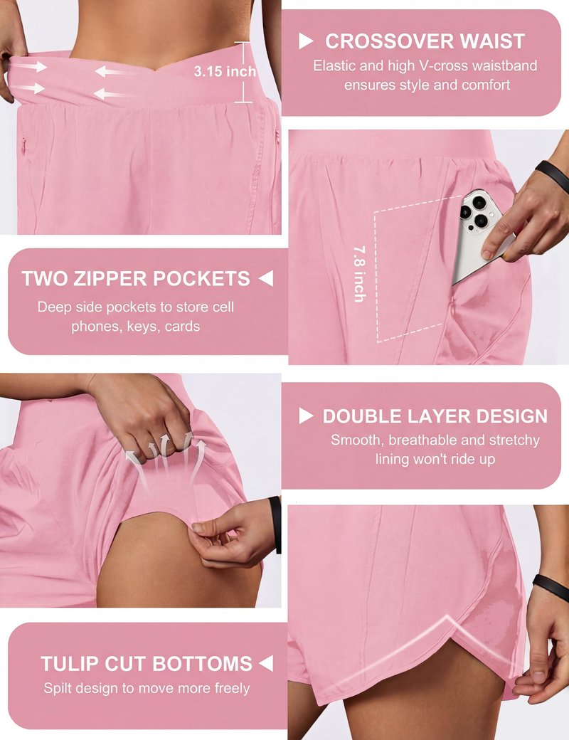 Blooming Jelly Women's Workout Shorts Athletic Running Casual Summer Quick Dry Gym Active Shorts with Zipper Pocket (Light Pink,Large)
