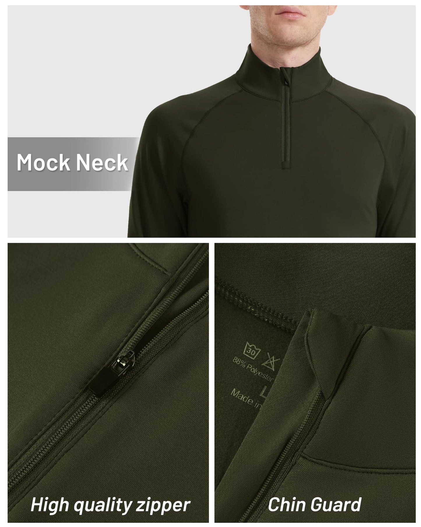Runhit Men's Quarter Zip Fleece Pullover Thermal Running Shirts Lightweight Sweatshirt Long Sleeve Polo Shirt Green L