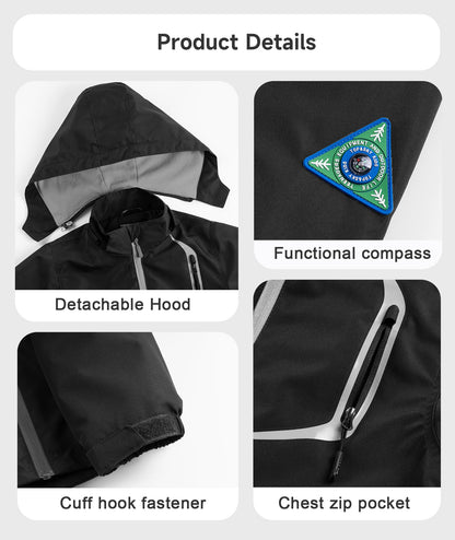 YoungSoul Boys Girls Waterproof Jackets Kids Lightweight Fleece Lined Raincoat School Coats with Detachable Hood Black 10-11 Years