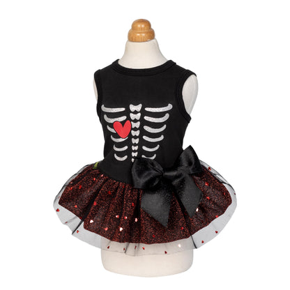 Fitwarm Halloween Skeleton Dog Dress, Funny Dog Halloween Costumes, Doggy Clothes for Small Dogs Girl, Pet Apparel, Black, Red, White, Small