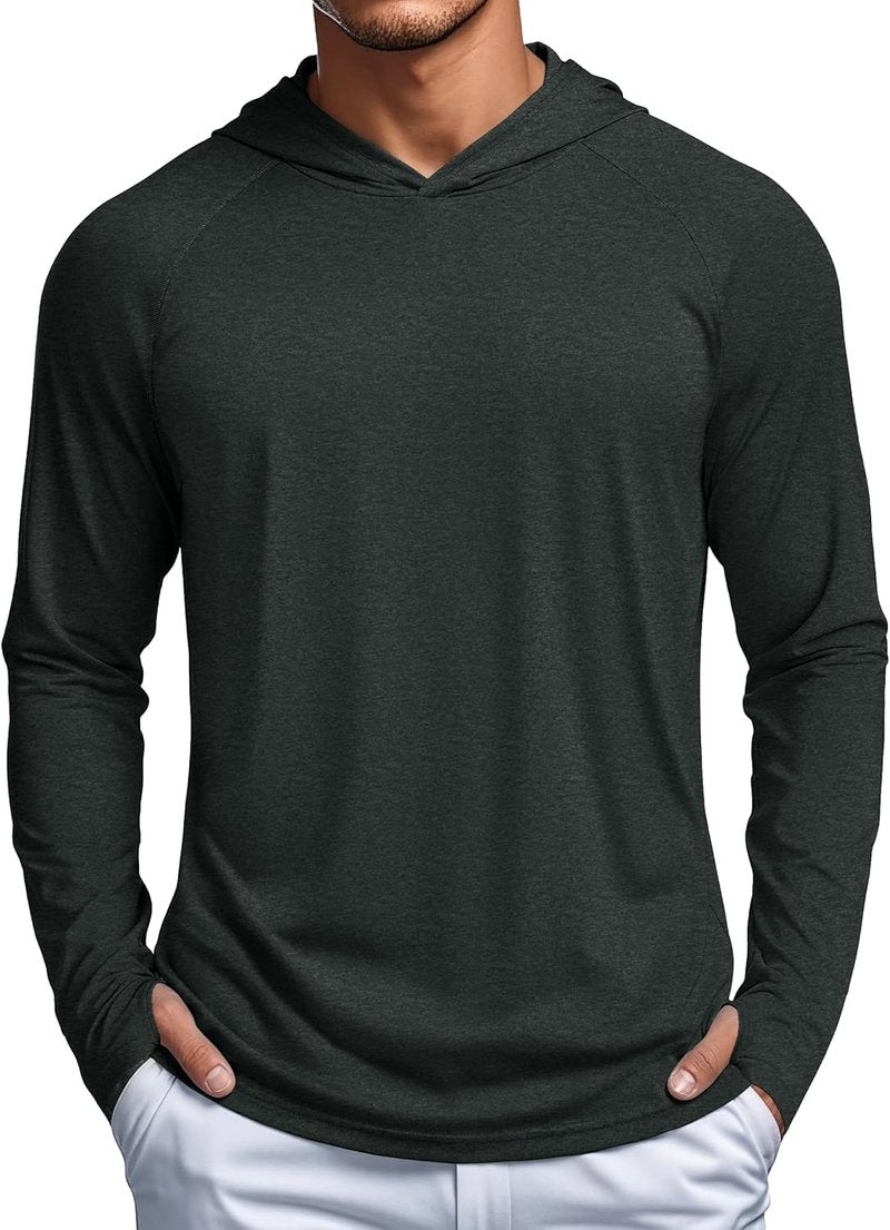 Men's UPF 50+ Sun Protection Long Sleeve Fishing Hoodie - Lightweight Athletic Rash Guard for Swim & Hiking