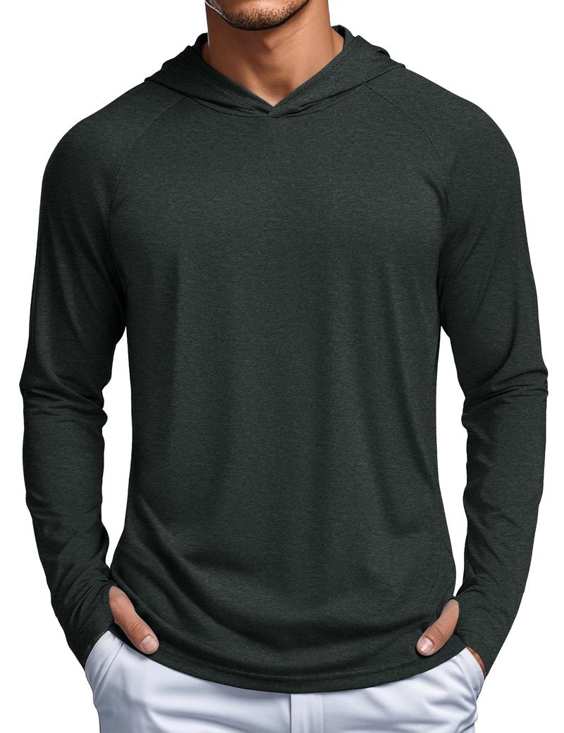 MAGCOMSEN Long Sleeve Shirts for Men Hooded UV Protection Sun Shirt Lightweight Fishing Workout Athletic Swim Rash Guard Black, XL