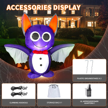 Dearsun 4FT H Adorable Halloween Inflatable Purple Bat with Build-in LED Lights Blow up Outer Indoor Decoration Large Party Yard Decoration