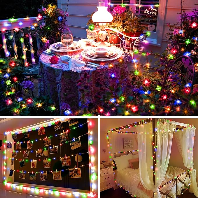 KNONEW 100FT Outdoor Christmas Fairy Lights Plug in,300 LED String Lights Outdoor Waterproof 8 Modes for Wedding Bedroom Walls Garden Trees Decoration(Multicolor)