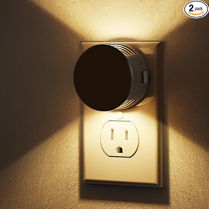 Night Lights Plug into Wall [2 Pack], Dusk to Dawn Sensor Nightlight, Brightness Adjustable, 3000K Soft White, Dimmable Plug in Night Light for Bedroom, Hallway, Stairs, Kitchen