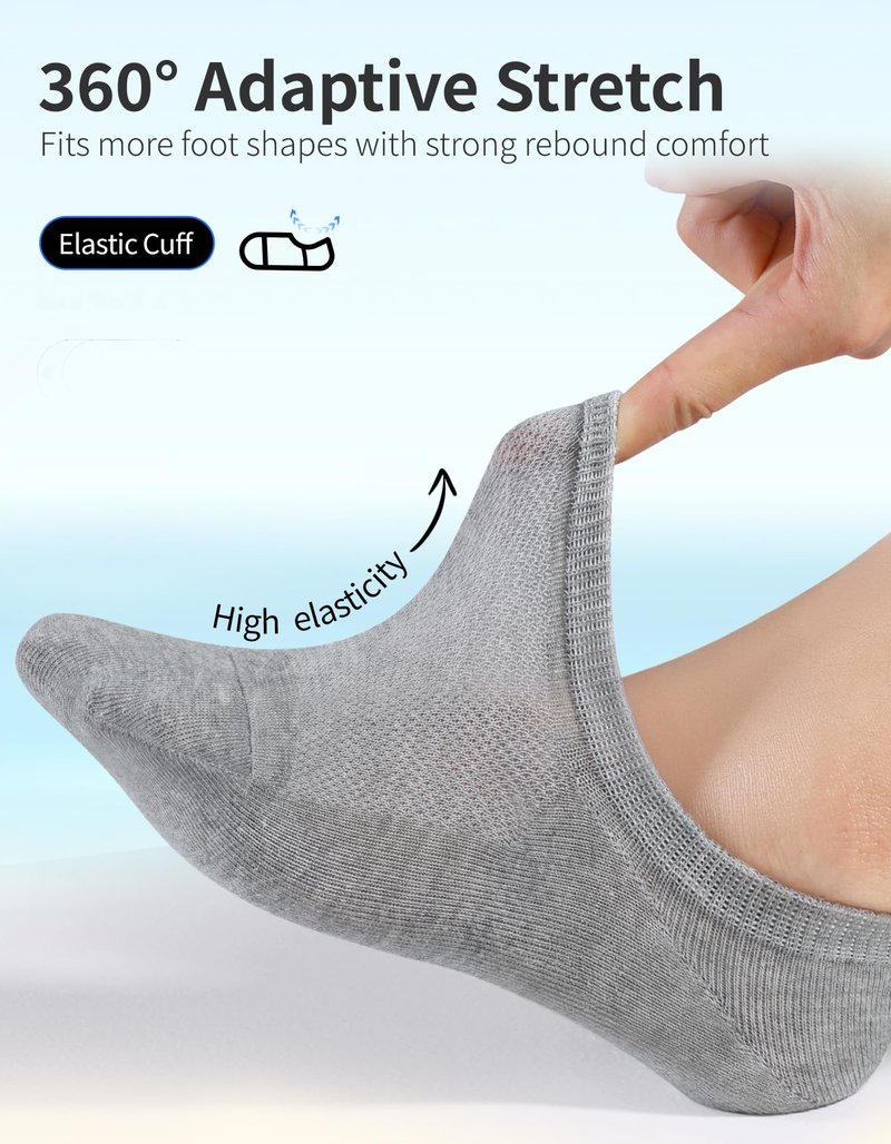 CLOSEMATE Mens No Show Socks Cotton Thin High Elasticity Low Cut Ankle Socks with Non Slip Grips 6 Pairs (6Grey, Size XL)