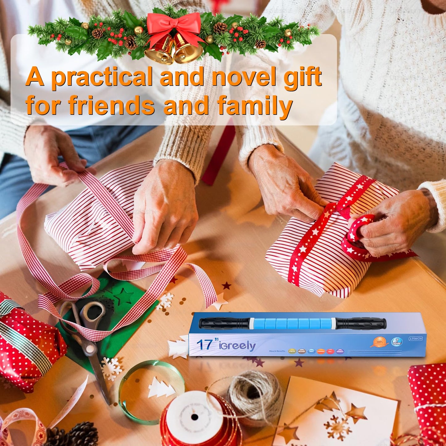 iGreely Premium Muscle Roller The Ultimate Massage Roller Stick 17 Inches Recommended by Physical Therapists Promotes Recovery Fast Relief for Cramps Soreness Tight Muscles Blue