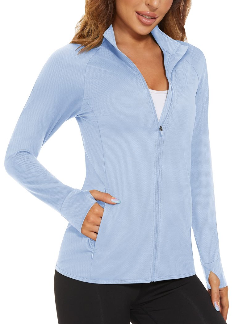MAGCOMSEN Long Sleeve Shirt Jacket for Women UPF 50+ UV Shirts Running Workout Hiking Shirts Athletic Zip Up Jacket Women Blue S