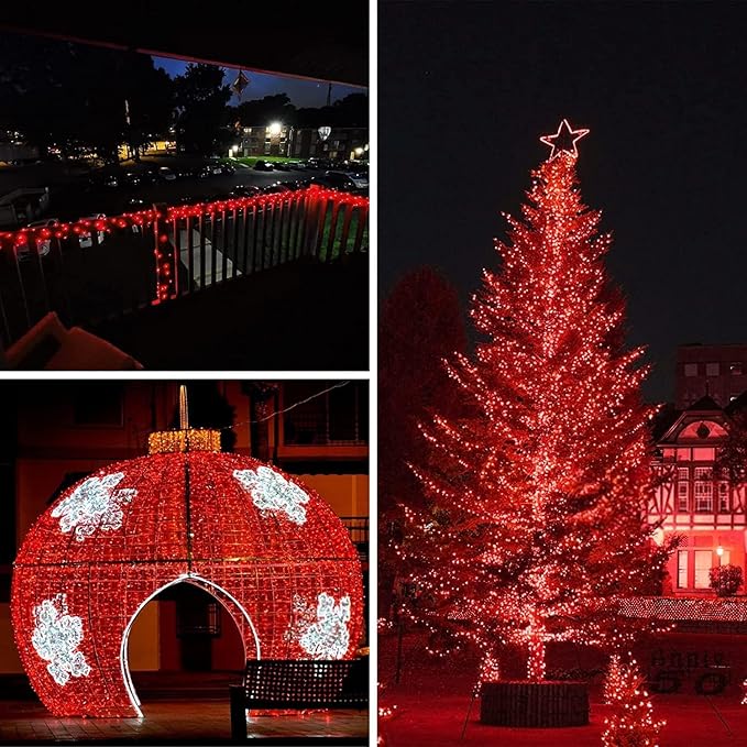 66Ft 200 LED Christmas Fairy Lights Plug in, Waterproof String Lights Outdoor & Indoor 8 Modes with Timer Bedroom Decor, Twinkle Lights for Bedroom Party Christmas Decorations (Red and Cool White)