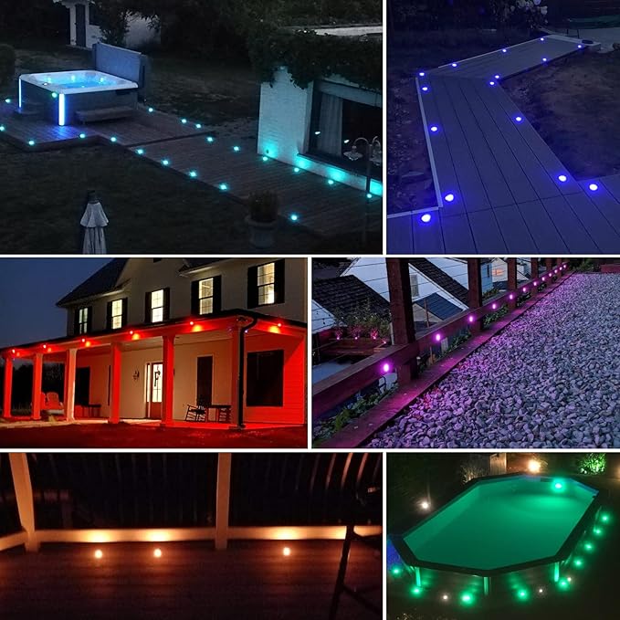 Smart LED Deck Light Kits - 30 Pack of 1.77" Low Voltage Recessed RGB Deck Lights IP67 Waterproof for Outdoor Landscape Lighting on Steps, Floors & Pathways, Compatible with Alexa & Google Assistant