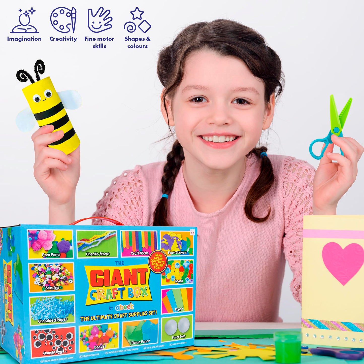 abeec Giant Craft Kit for Kids | 1000+ Piece Art & Craft Supplies Box | DIY Arts Set with Pom Poms, Beads, Stickers & More | Creative Activities for Boys & Girls | Gift for Ages 5+