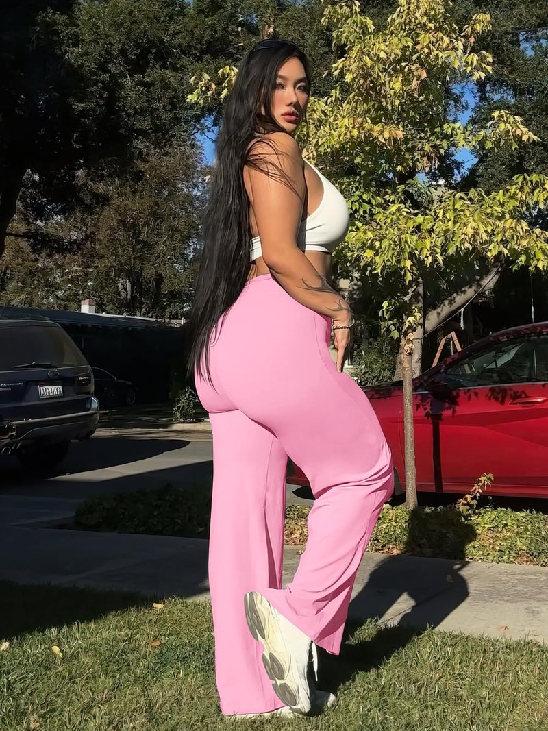 YEOREO Workout Leggings Womens No Front Seam Straight Leggings 35" High Waist Buttery Eddiy Gym Yoga Pants Bubblegum Pink L