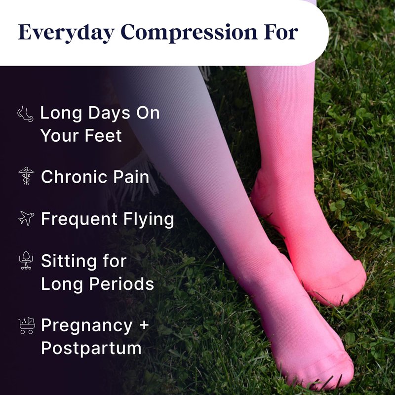 Comrad Nylon Knee High Socks - 20-30mmHg Firm Compression Socks, (Large, Rose) - Soft & Breathable Support Socks for Men, Pregnant Women, Nurses, Workout, Home, Work & Travel