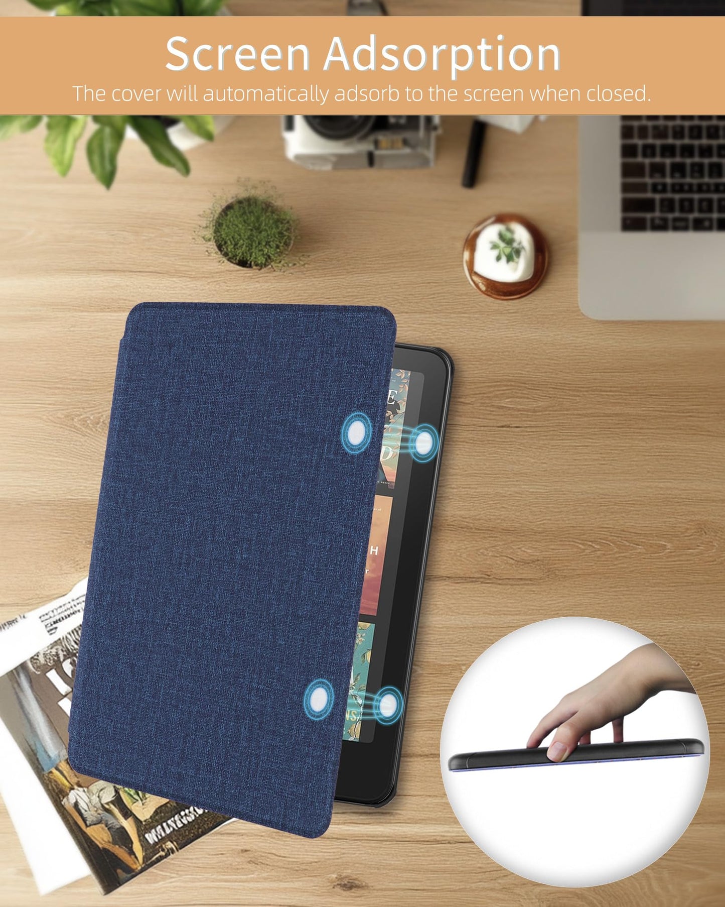 WALNEW Case for 7" All-New Kindle Paperwhite 12th Gen 2024 and Kindle Colorsoft Signature Edition, Premium PU Leather Protective Cover for Kindle Paperwhite with Auto Wake/Sleep (Navy Blue)