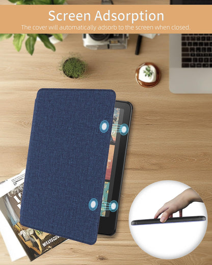 WALNEW Case for 7" All-New Kindle Paperwhite 12th Gen 2024 and Kindle Colorsoft Signature Edition, Premium PU Leather Protective Cover for Kindle Paperwhite with Auto Wake/Sleep (Navy Blue)