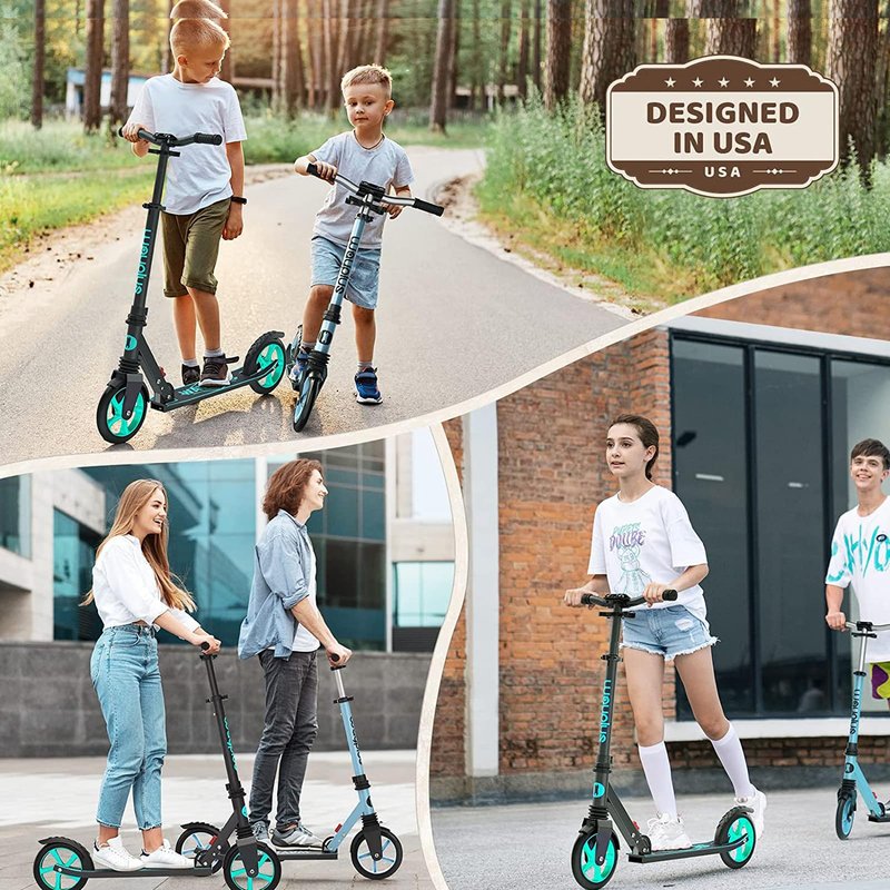 WAYPLUS KS1 Kick Scooter for Ages 6+,Kid, Teens & Adults. Max Load 240 LBS. Foldable, Lightweight, 8IN Big Wheels for Kids, Teen and Adults, 4 Adjustable Levels. Bearing ABEC9 FED Fitness