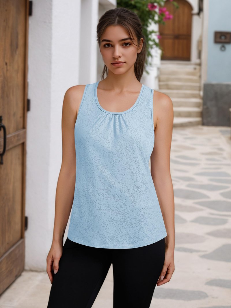 Laughido Women's Workout Tank Tops for Women Sleeveless Racerback Loose Fit Athletic Running Yoga Gym Jacquard Shirts (Blue, Large)