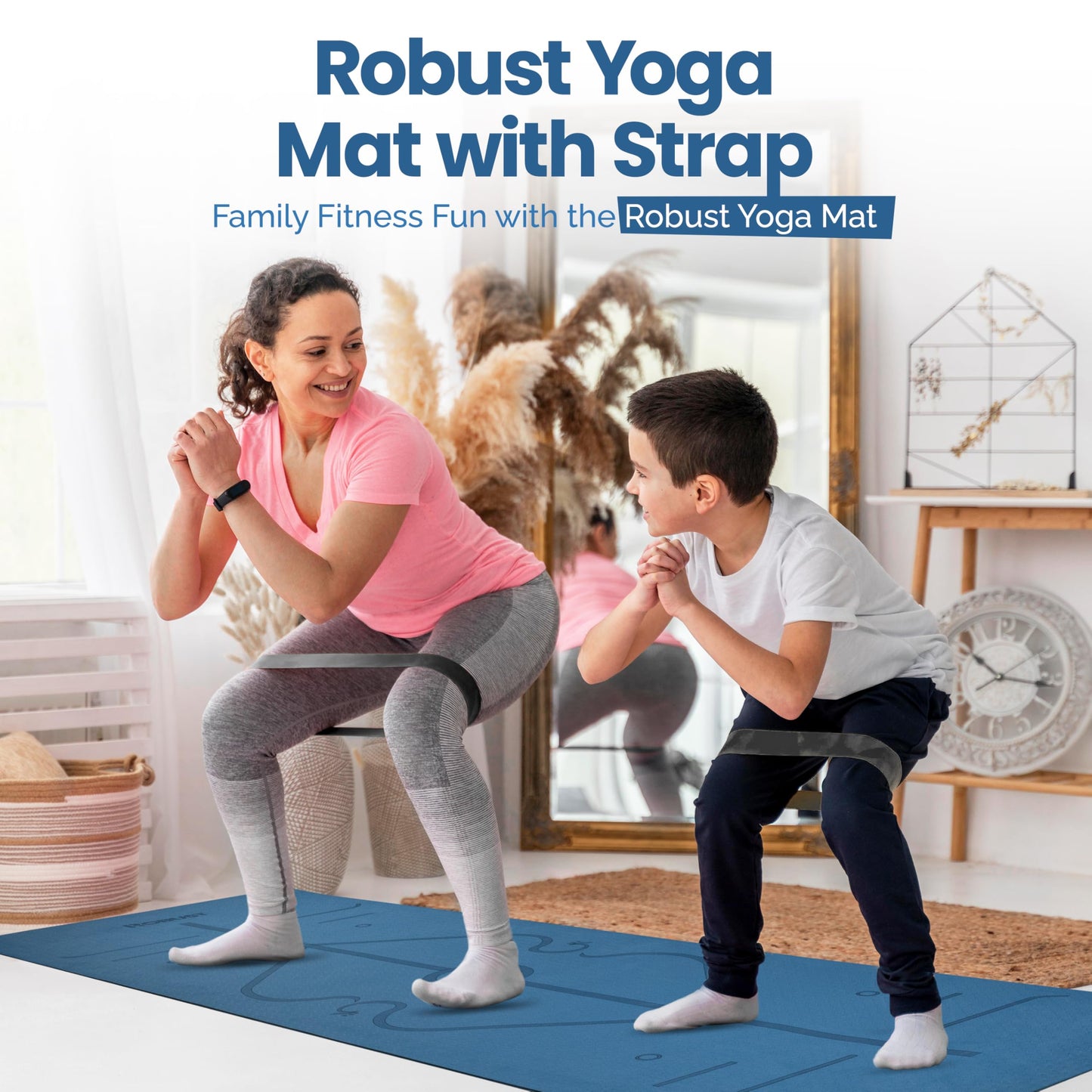 Robust Non-Slip Yoga Mat with Strap, 1/4" Thick TPE Eco-Friendly Workout Mat for Yoga with Position Lines and Texture Surface, Gym Mat for Women, Men, Pilates and Exercises Anti-Tear Sweat-Proof Exercise Mat
