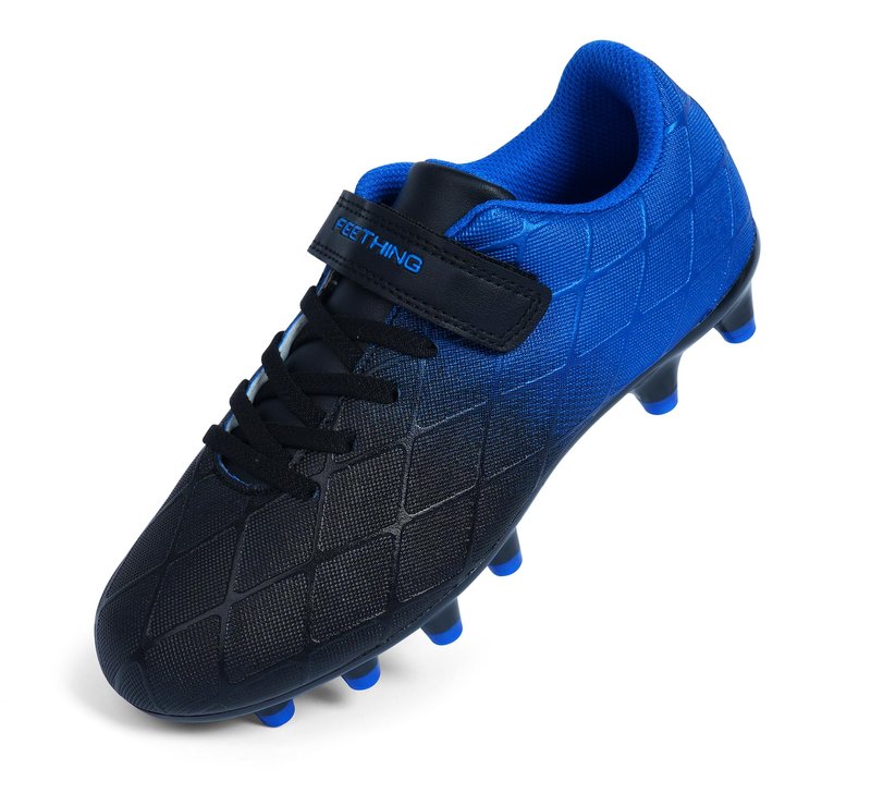 FEETHING Youth Soccer Cleats for Boys and Girls Firm Ground Football Shoes with Easy-On Hook & Loop Closure Lightweight & Breathable for Outdoor Field Play (Little Kid & Big Kid Sizes)