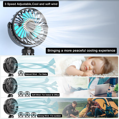 JYJZPB Mini Portable Stroller Fan Clip On for Baby with Flexible Tripod,3 Speed 360° Rotate Rechargeable Handheld Baby Stroller Fan,Cooling Baby Fan for Stroller & Car Seat,Crib,Bike,Treadmill,Travel